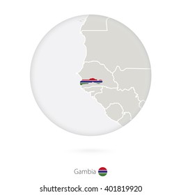 Map of Gambia and national flag in a circle. Gambia map contour with flag. Vector Illustration.