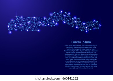 Map of Gambia from polygonal blue lines and glowing stars vector illustration