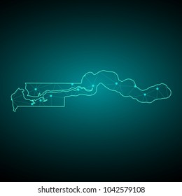 Map of The Gambia from Polygonal wire frame low poly mash, contours network line, luminous space stars, design sphere, dot and structure. Vector Illustration EPS10.