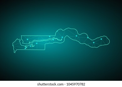 Map of The Gambia from Polygonal wire frame low poly mash, contours network line, luminous space stars, design sphere, dot and structure. Vector Illustration EPS10.