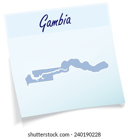 Map of Gambia as sticky note in blue