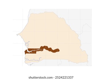 Map of The Gambia in Western Africa: Detailed illustration of this West African nation on the African with Neighboring Nations continent for geography enthusiasts.