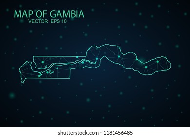 Map Gambia. Wire Frame 3D mesh polygonal network line, design sphere,Gambia map on dark background. Vector illustration eps 10.