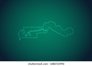 Map of Gambia-Wire frame 3D mesh polygonal network line, design sphere, dot and structure. Vector illustration eps 10.