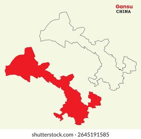 Map of Gansu, Map of Gansu with fill colour, Map of China state Gansu Vector Illustration, China, Gansu.