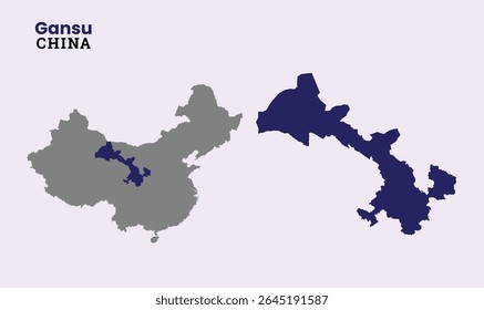 Map of Gansu, Map of Gansu with fill colour, Map of China state Gansu Vector Illustration, China, Gansu.