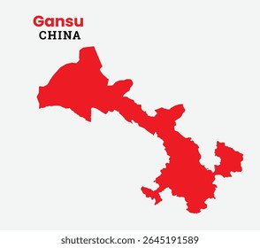 Map of Gansu, Map of Gansu with fill colour, Map of China state Gansu Vector Illustration, China, Gansu.
