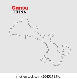 Map of Gansu, Map of Gansu with fill colour, Map of China state Gansu Vector Illustration, China, Gansu.