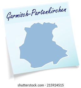 Map of Garmisch-Partenkirchen as sticky note in blue