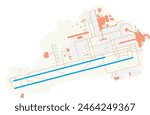 Map of Gatwick Airport (United Kingdom). IATA-code: LGW. Airport diagram with runways, taxiways, apron, parking areas and buildings. Map Data from OpenStreetMap.