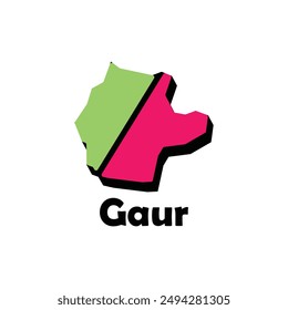 Map of Gaur vector design template, national borders and important cities illustration