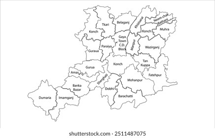 Map of Gaya District Block, Gaya District, Bihar State, Republic of India, Government of Bihar, Indian territory, Eastern India, politics, village, tourism