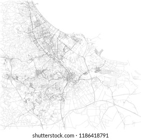 Map Of Gdansk, Satellite View, Black And White Map. Street Directory And City Map. Poland