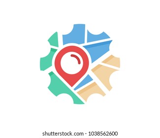 Map Gear Icon Logo Design Element