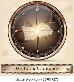 Map of gelsenkirchen with borders in bronze