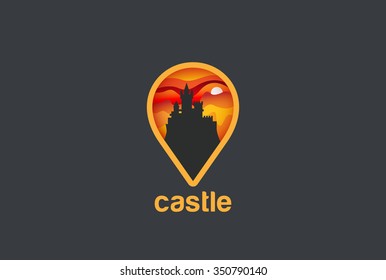 Map Geo Locator Castle Logo design vector template.
Logotype concept navigation icon