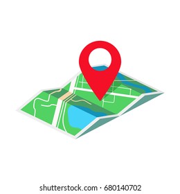 Map with geo tag isometric style colorful vector illustration