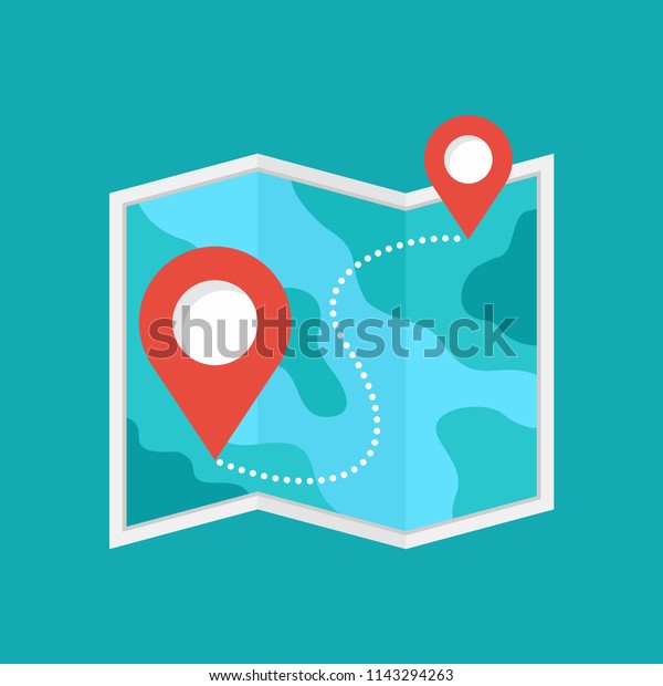 Map Geolocation Pins Route Icon Decorative Stock Vector Royalty