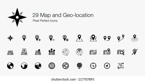 Map and Geo-location Pixel Perfect Icons