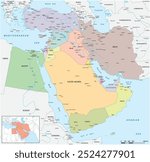 Map of the geopolitical region of the Middle East Asia