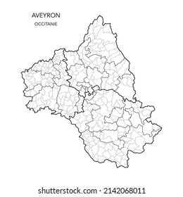 Map of the Geopolitical Subdivisions of The Département De L’Aveyron Including Arrondissements, Cantons and Municipalities as of 2022 - Occitanie - France