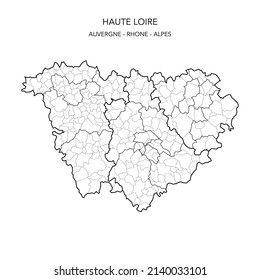 Karte der geopolitischen Teilgebiete des Departements De La Haute-Loire einschließlich Arrondissements, Kantonen und Gemeinden seit 2022 - Auvergne Rhône Alpes - Frankreich