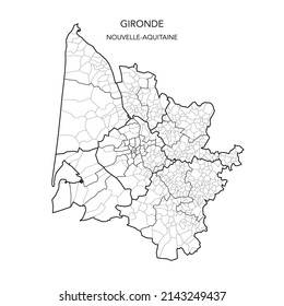 Map of the Geopolitical Subdivisions of The Département De La Gironde Including Arrondissements, Cantons and Municipalities as of 2022 - Nouvelle Aquitaine - France