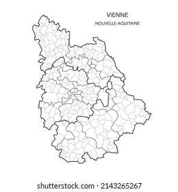 Map of the Geopolitical Subdivisions of The Département De La Vienne Including Arrondissements, Cantons and Municipalities as of 2022 - Nouvelle Aquitaine - France