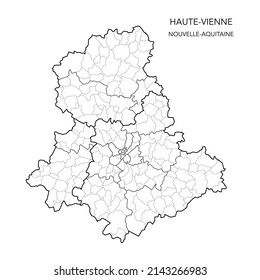 Map of the Geopolitical Subdivisions of The Département De La Haute-Vienne Including Arrondissements, Cantons and Municipalities as of 2022 - Nouvelle Aquitaine - France