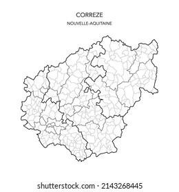 Map of the Geopolitical Subdivisions of The Département De La Corrèze Including Arrondissements, Cantons and Municipalities as of 2022 - Nouvelle Aquitaine - France