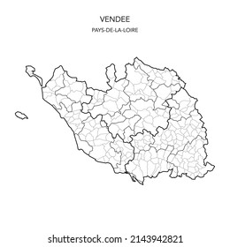 Map of the Geopolitical Subdivisions of The Département De La Vendée Including Arrondissements, Cantons and Municipalities as of 2022 - Pays De La Loire - France