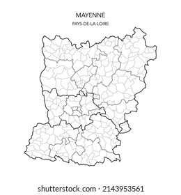 Map of the Geopolitical Subdivisions of The Département De La Mayenne Including Arrondissements, Cantons and Municipalities as of 2022 - Pays De La Loire - France