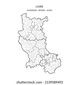 Map of the Geopolitical Subdivisions of The Departement De La Loire Including Arrondissements, Cantons and Municipalities as of 2022 - Auvergne Rhône Alpes - France