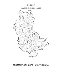 Map Of The Geopolitical Subdivisions Of The Departement Du Rhône Including Arrondissements, Cantons And Municipalities As Of 2022 - Auvergne Rhône Alpes - France