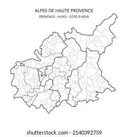 Map of the Geopolitical Subdivisions of The Département Des Alpes-de-Haute-Provence Including Arrondissements, Cantons and Municipalities as of 2022 - Provence Alpes Côte d’Azur - France