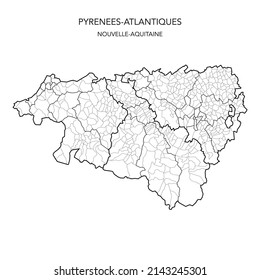 Karte der geopolitischen Untergebiete des Departements Des Pyrénées Atlantiques einschließlich Arrondissements, Kantonen und Gemeinden seit 2022 - Nouvelle Aquitaine - Frankreich