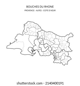 Map Of The Geopolitical Subdivisions Of The Département Des Bouches-du-Rhône Including Arrondissements, Cantons And Municipalities As Of 2022 - Provence Alpes Côte D’Azur - France