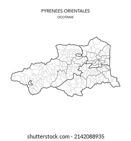 Map of the Geopolitical Subdivisions of The Département Des Pyrénées-Orientales Including Arrondissements, Cantons and Municipalities as of 2022 - Occitanie - France