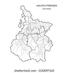 Map of the Geopolitical Subdivisions of The Département Des Hautes-Pyrénées Including Arrondissements, Cantons and Municipalities as of 2022 - Occitanie - France