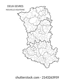 Mapa de las subdivisiones geopolíticas del Departamento de Deux-Sèvres, incluidos distritos, cantones y municipios, desde 2022 - Nouvelle Aquitaine - Francia