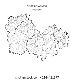 Map of the Geopolitical Subdivisions of The Département Des Côtes-D’Armor Including Arrondissements, Cantons and Municipalities as of 2022 - Bretagne - France