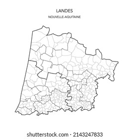 Map of the Geopolitical Subdivisions of The Département Des Landes Including Arrondissements, Cantons and Municipalities as of 2022 - Nouvelle Aquitaine - France