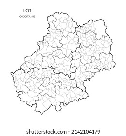 Map of the Geopolitical Subdivisions of The Département Du Lot Including Arrondissements, Cantons and Municipalities as of 2022 - Occitanie - France