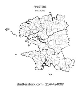 Map of the Geopolitical Subdivisions of The Département Du Finistère Including Arrondissements, Cantons and Municipalities as of 2022 - Bretagne - France