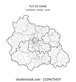 Karte der geopolitischen Teilgebiete des Departements Du Puy de Dôme einschließlich Arrondissements, Kantonen und Gemeinden ab 2022 - Auvergne Rhône Alpes - Frankreich