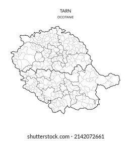 Karte der geopolitischen Teilgebiete des Departements Du Tarn einschließlich Arrondissements, Kantonen und Gemeinden ab 2022 - Occitanie - Frankreich