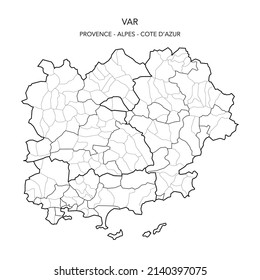 Map of the Geopolitical Subdivisions of The Département Du Var Including Arrondissements, Cantons and Municipalities as of 2022 - Provence Alpes Côte d’Azur - France