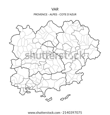 Map of the Geopolitical Subdivisions of The Département Du Var Including Arrondissements, Cantons and Municipalities as of 2022 - Provence Alpes Côte d’Azur - France Imagine de stoc © 