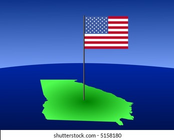map of Georgia with American Flag on pole