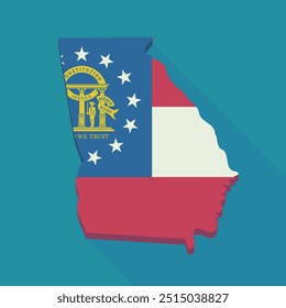 Map of Georgia in colors of the state flag (flat design,long shadow)